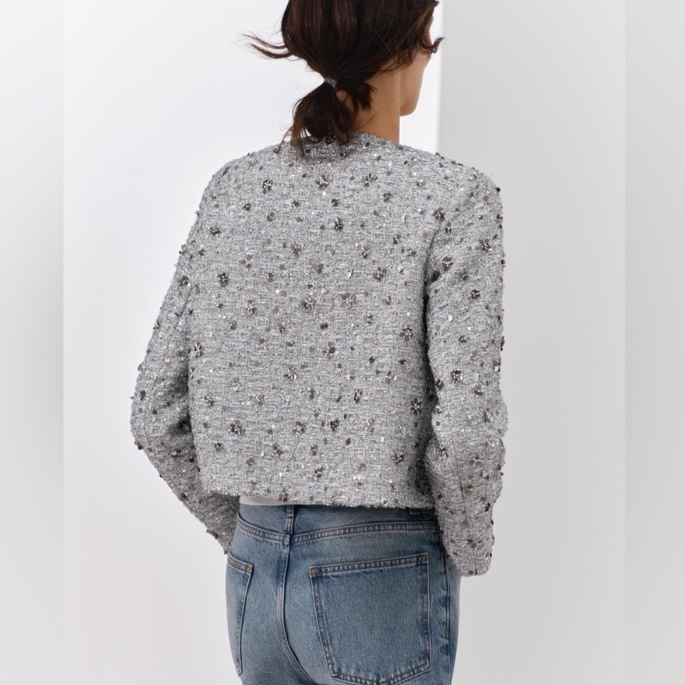 NWT Zara Silver Sequin Jacket ZW Collection - Picture 4 of 12
